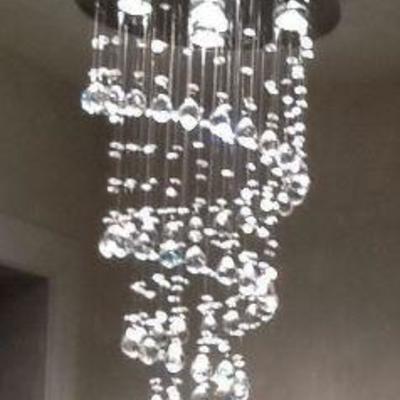 LOT 98: MODERN CHANDELIER, RAIN DROP HELIX WITH CRYSTAL BALLS