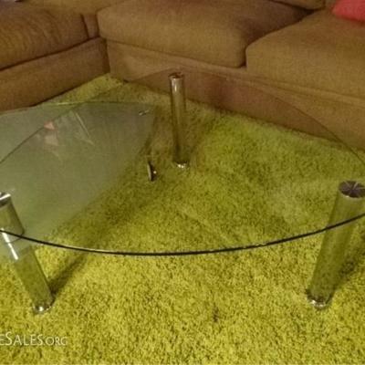 LOT 107A: MODERN CHROME AND GLASS COFFEE TABLE