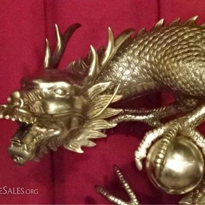 LOT 104: HUGE BRONZE CHINESE DRAGON SCULPTURE