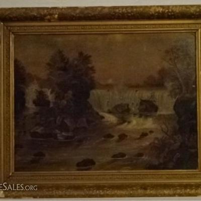 LOT 23: ANTIQUE C. W. LEPPER OIL ON BOARD PAINTING, WATERFALL