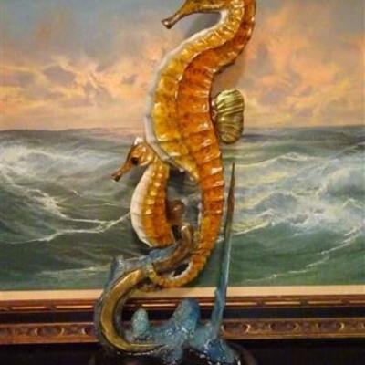 LOT 66: LARGE SEAHORSE BRONZE SCULPTURE