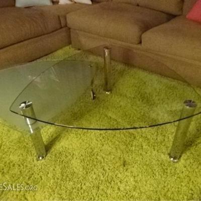 LOT 107A: MODERN CHROME AND GLASS COFFEE TABLE