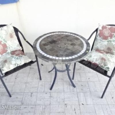 LOT 110D: 3 PC PATIO TABLE AND CHAIRS