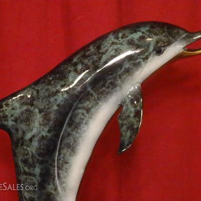 LOT 56B: LARGE PATINATED BRONZE SCULPTURE, 2 DOLPHINS