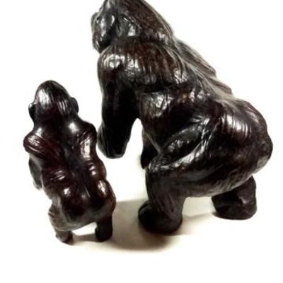 LOT 24B: 2 PC LEATHER WRAPPED GORILLA SCULPTURES