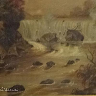 LOT 23: ANTIQUE C. W. LEPPER OIL ON BOARD PAINTING, WATERFALL