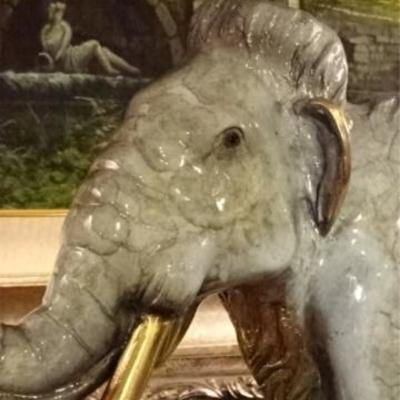 LOT 64B: LARGE PATINATED BRONZE MAMMOTH SCULPTURE
