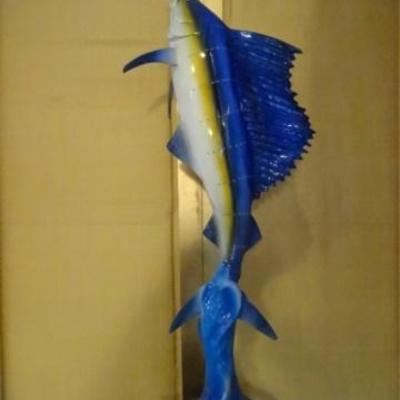 LOT 184: LARGE PATINATED BRONZE SAILFISH SCULPTURE