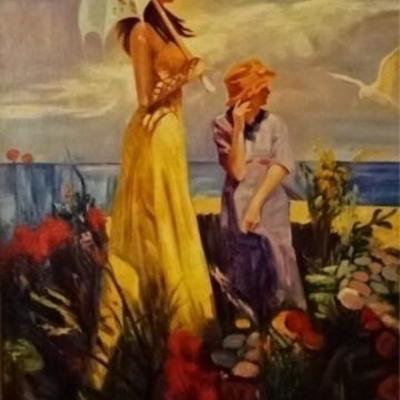 LOT 79: HUGE AFTER PINO DAENI OIL ON CANVAS PAINTING
