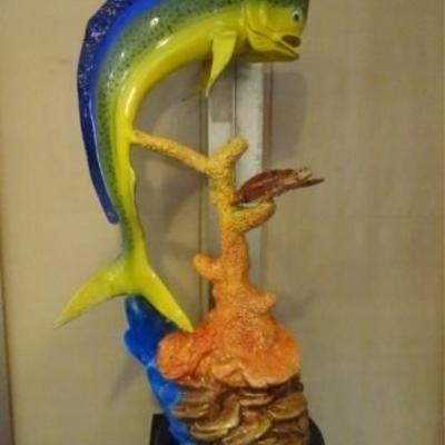 LOT 132B: LARGE PATINATED BRONZE MAHI MAHI SCULPTURE 