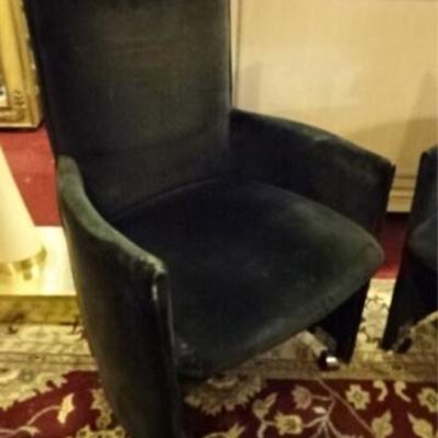 LOT 25B: PAIR MID CENTURY MODERN VELVET ARM CHAIRS