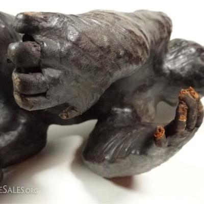 LOT 24B: 2 PC LEATHER WRAPPED GORILLA SCULPTURES