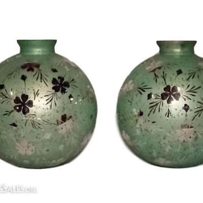 LOT 4: PAIR LARGE MERCURY GLASS VASES, CELEDON GREEN AND SILVERED GLASS