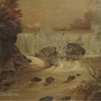 LOT 23: ANTIQUE C. W. LEPPER OIL ON BOARD PAINTING, WATERFALL