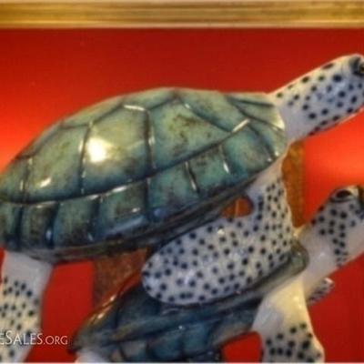 LOT 92A: HUGE PATINATED BRONZE SEA TURTLE SCULPTURE