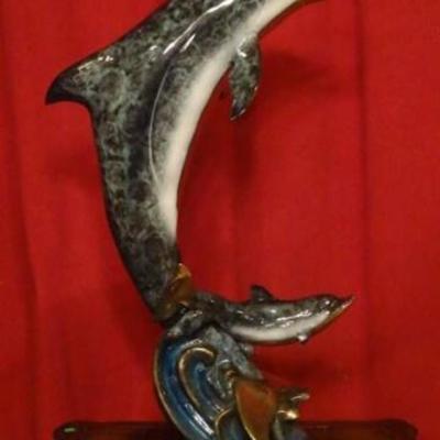 LOT 56B: LARGE PATINATED BRONZE SCULPTURE, 2 DOLPHINS