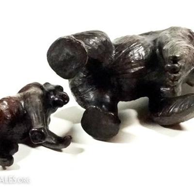 LOT 24B: 2 PC LEATHER WRAPPED GORILLA SCULPTURES