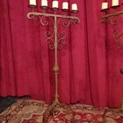 LOT 53B: PAIR 5 LIGHT IRON FLOOR CANDELABRA