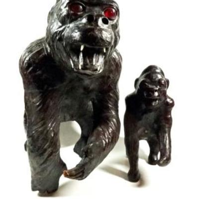 LOT 24B: 2 PC LEATHER WRAPPED GORILLA SCULPTURES