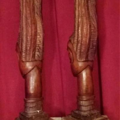 LOT 89C: PAIR AFRICAN HAND CARVED WOOD BUSTS
