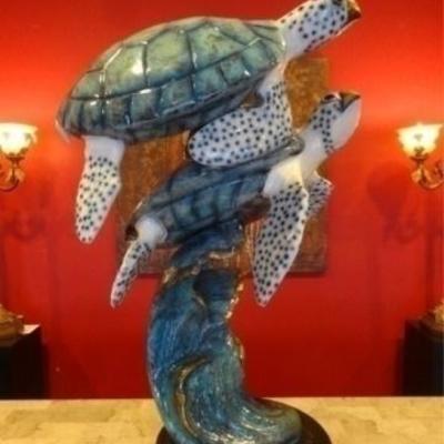 LOT 92A: HUGE PATINATED BRONZE SEA TURTLE SCULPTURE
