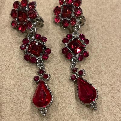 Red rhinestone earrings & Aurora borealis earrings