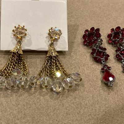 Red rhinestone earrings & Aurora borealis earrings