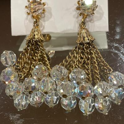 Red rhinestone earrings & Aurora borealis earrings