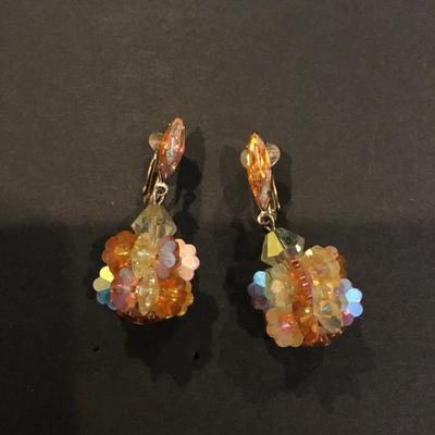 Vintage dangle earrings, crystal flower ball drop dangle earrings