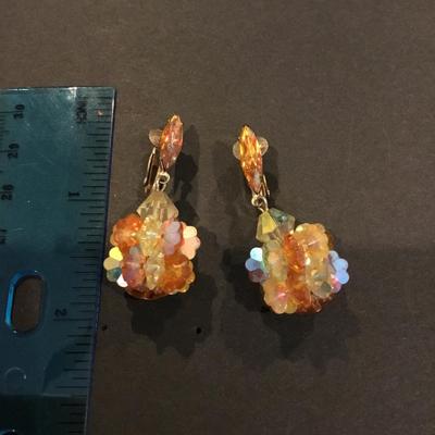 Vintage dangle earrings, crystal flower ball drop dangle earrings