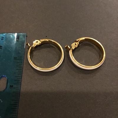 Monet vintage Gold tone, white enamel hoop clip on earrings very good condition