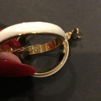 Monet vintage Gold tone, white enamel hoop clip on earrings very good condition