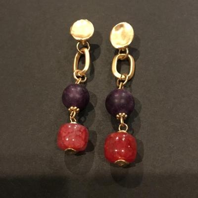 Beautiful satin, gold, toned stone bead, dangle earrings