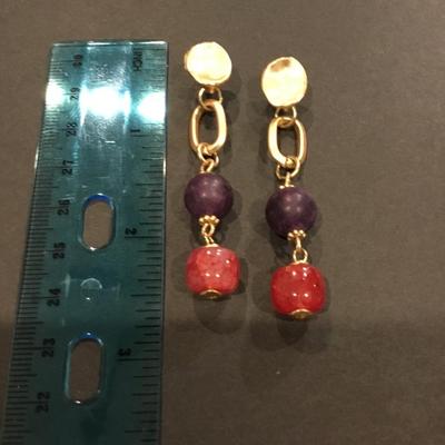 Beautiful satin, gold, toned stone bead, dangle earrings