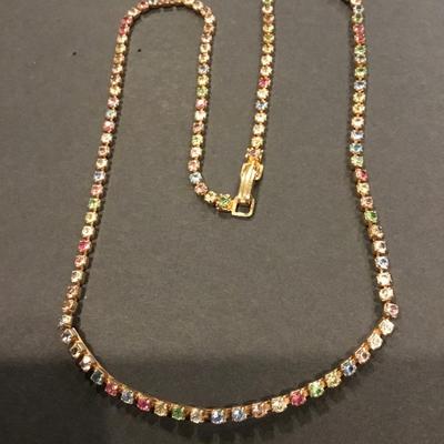 Pretty vintage, multi colored rhinestone necklace