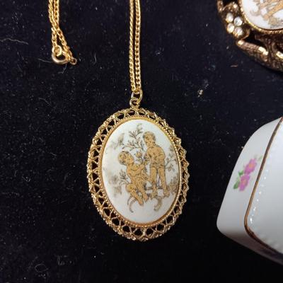CHERUB PENDANT NECKLACES AND A TRINKET BOX