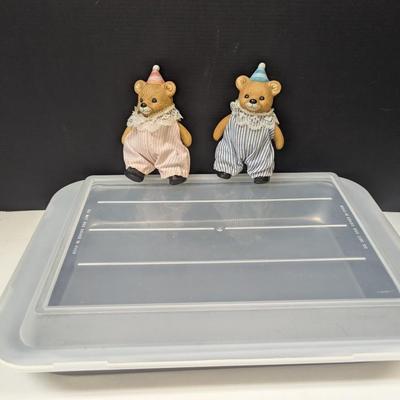 Porcelain Homco Birthday Bears Cake Toppers & Baking Pan