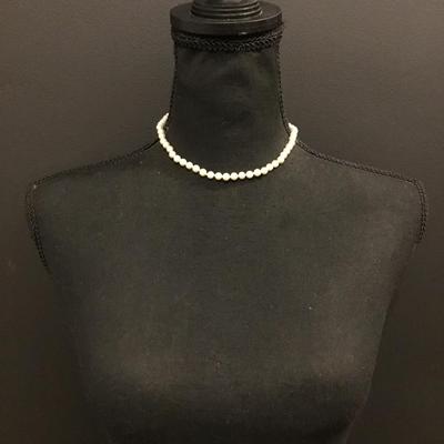 Beautiful, classic vintage, faux, pearl double knotted necklace, gold tone