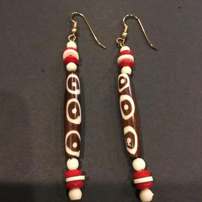 Long, ethnic, , dangle, earrings, ceramic bead