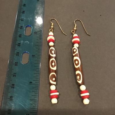 Long, ethnic, , dangle, earrings, ceramic bead