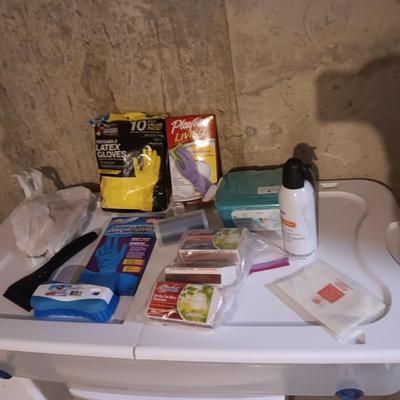 NEW RUBBER GLOVES AND OTHER CLEANING ITEMS