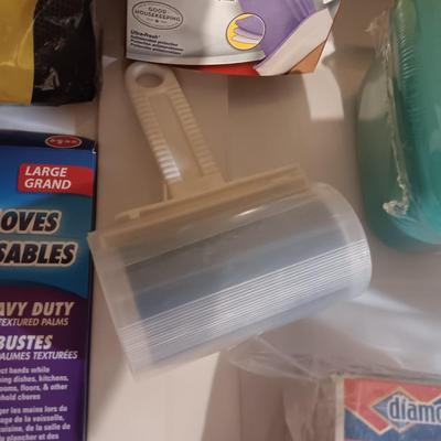 NEW RUBBER GLOVES AND OTHER CLEANING ITEMS