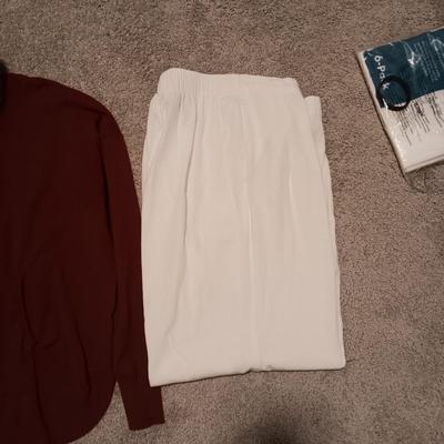 LADIES SWEATERS (L & XL) PLUS A PAIR OF PANTS (XL)