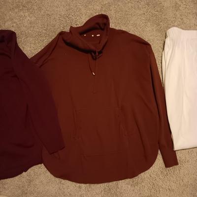 LADIES SWEATERS (L & XL) PLUS A PAIR OF PANTS (XL)