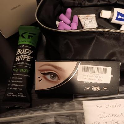 BEAUTY PRODUCTS AND A MAKEUP BAG