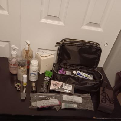 BEAUTY PRODUCTS AND A MAKEUP BAG