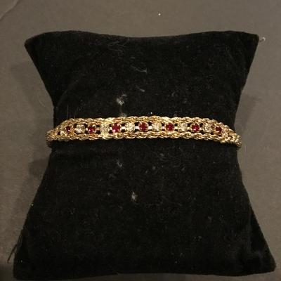 Vintage, gold tone, chain rhinestone bracelet, mid century