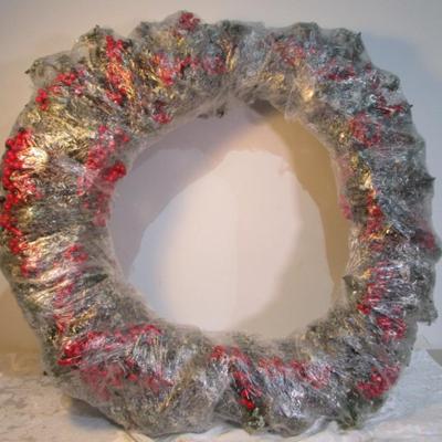 New in wrapper Large Christmas wreath with red berries & pine cones