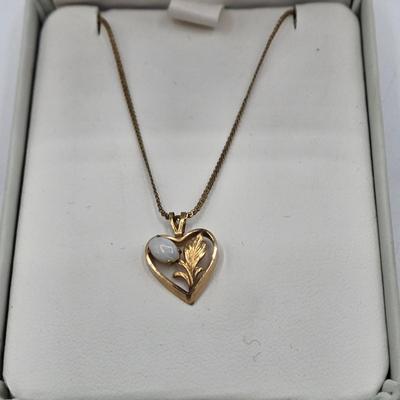 LOT 39: Vintage Gold Filled 18 inch Chain with Heart Pendant with Opal