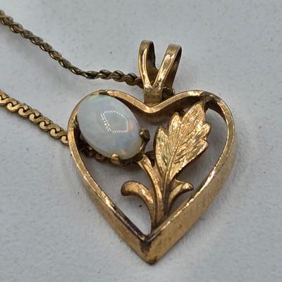LOT 39: Vintage Gold Filled 18 inch Chain with Heart Pendant with Opal